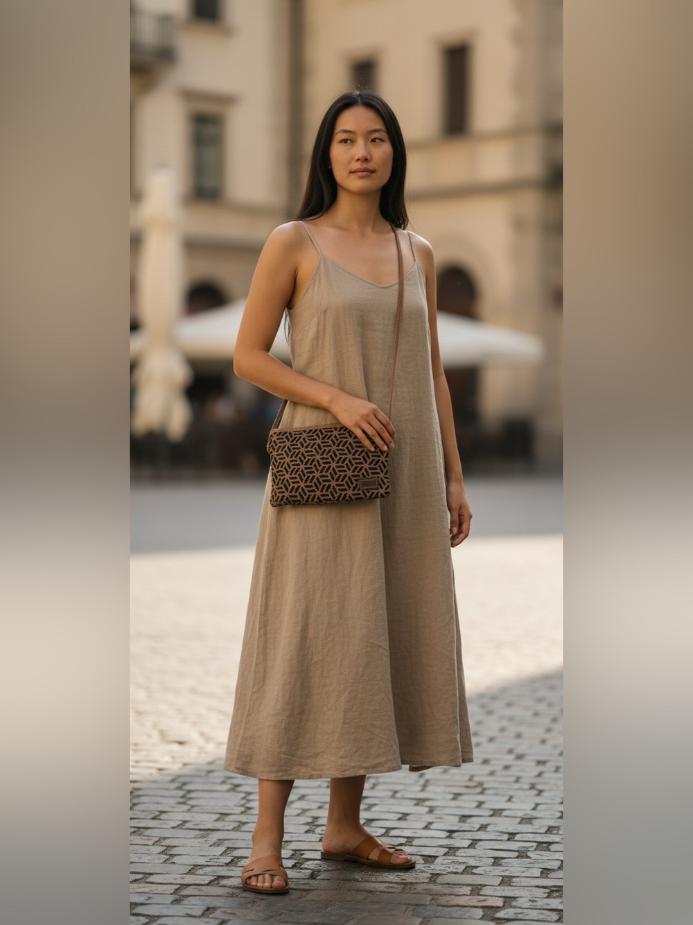 Mont Luka cork geometric laser cut crossbody bag